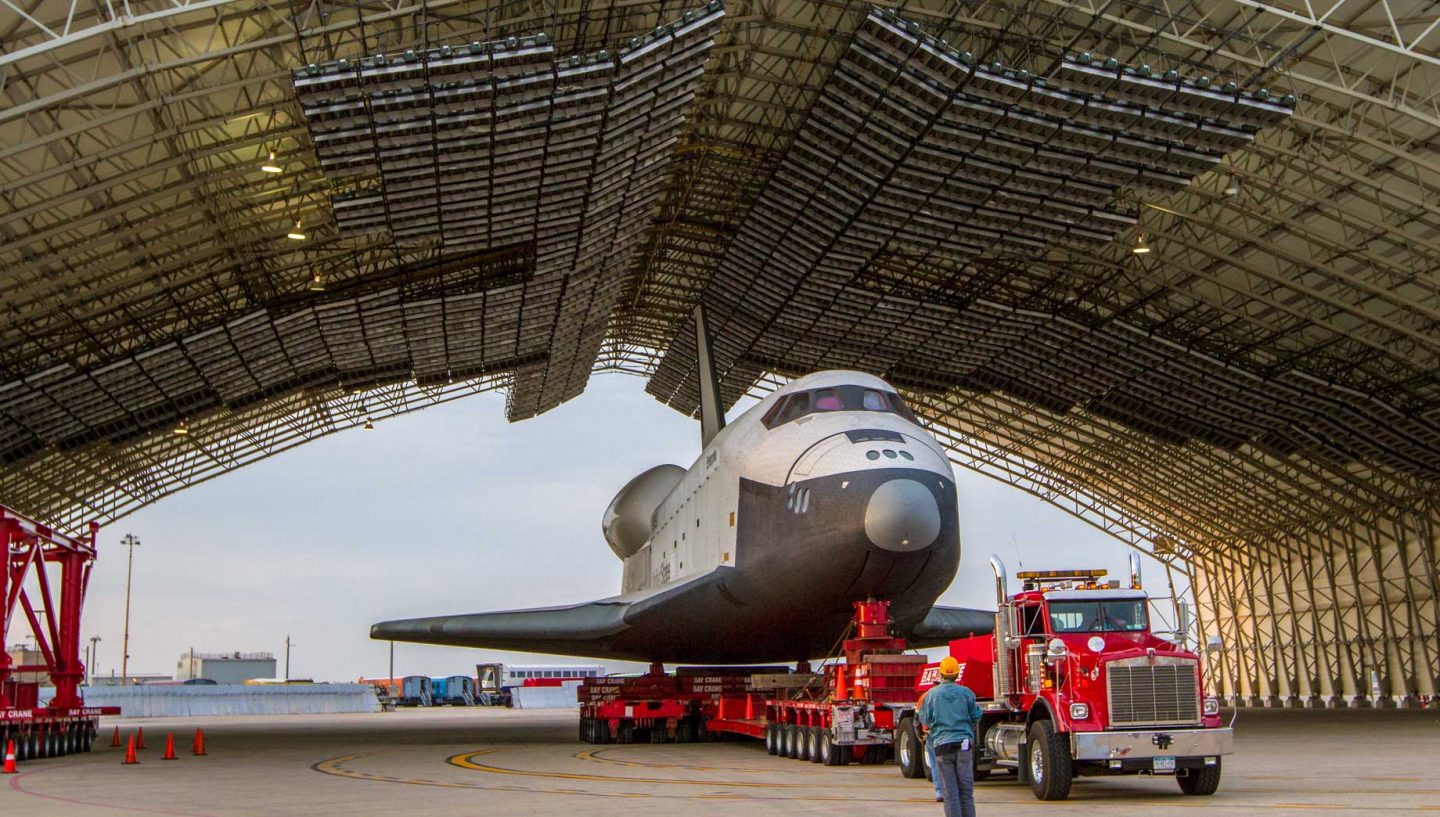 Truck transporting space shuttle