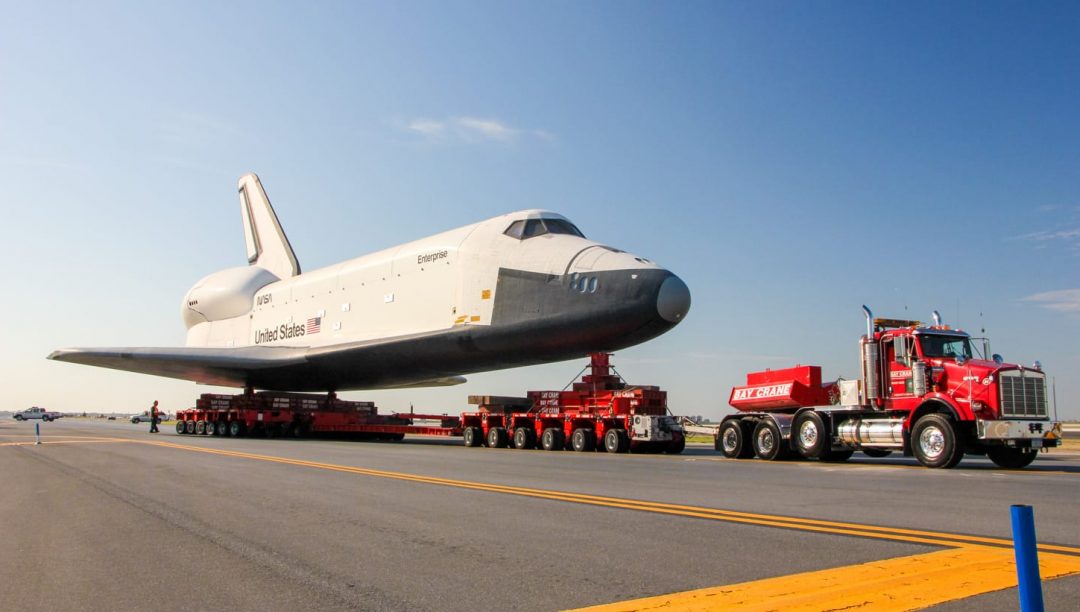 Truck moving space shuttle