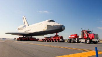 Truck moving space shuttle