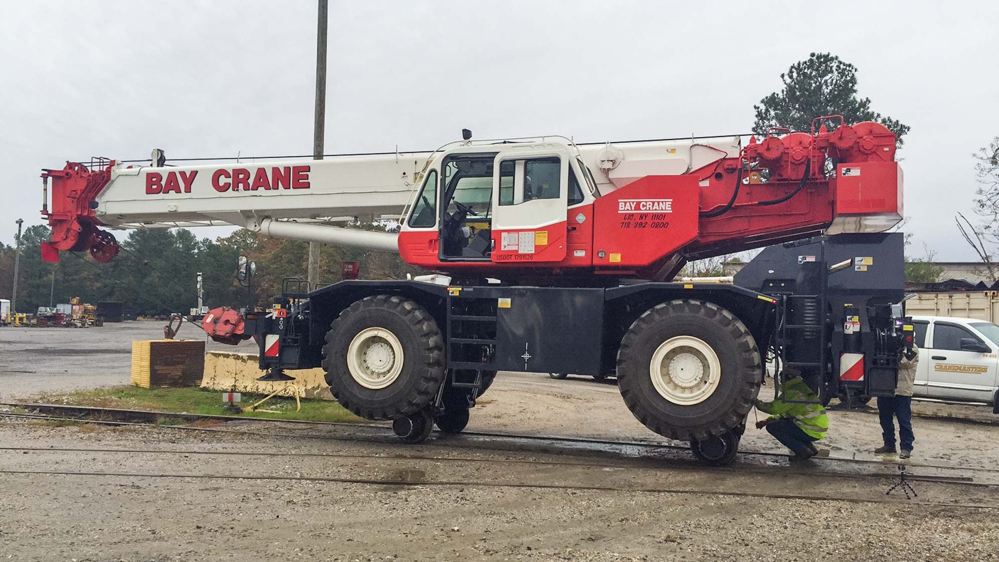 Rail mounted crane being worked on