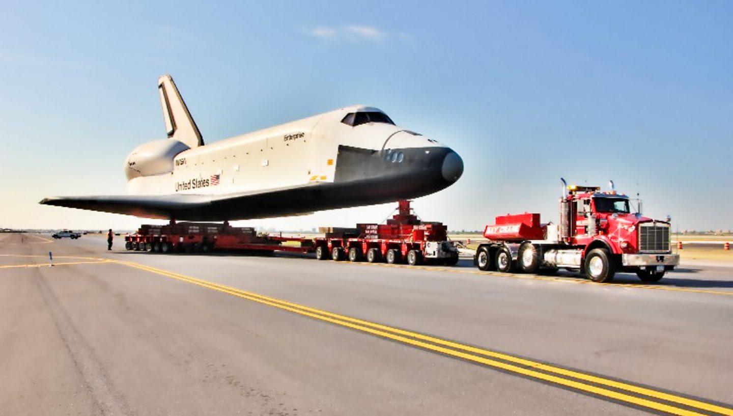 Truck transporting space shuttle