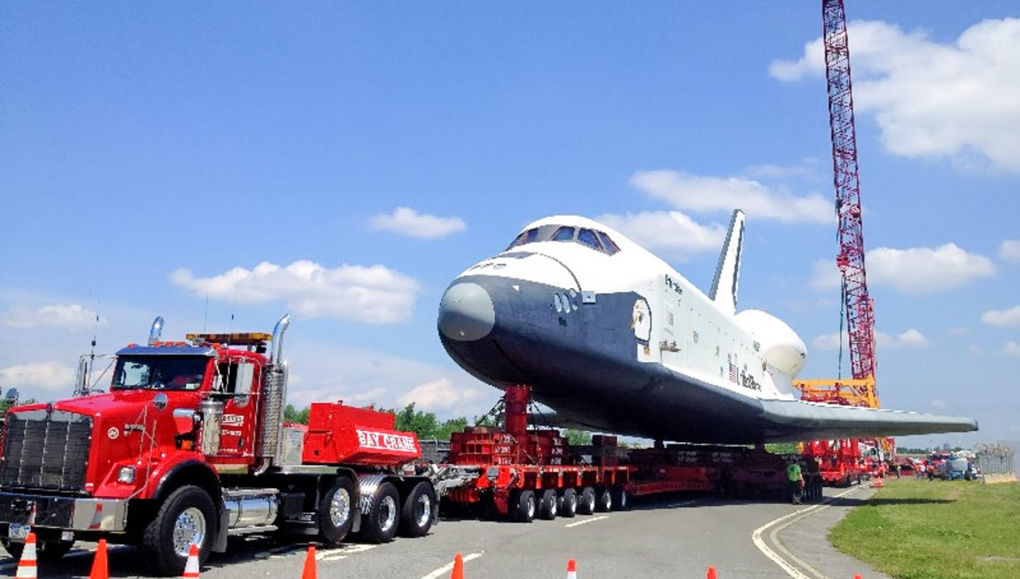 Truck transporting space shuttle